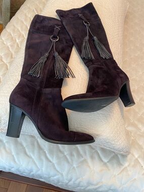 Browns Couture suede dark purple tessellated boots ladies size 6.5